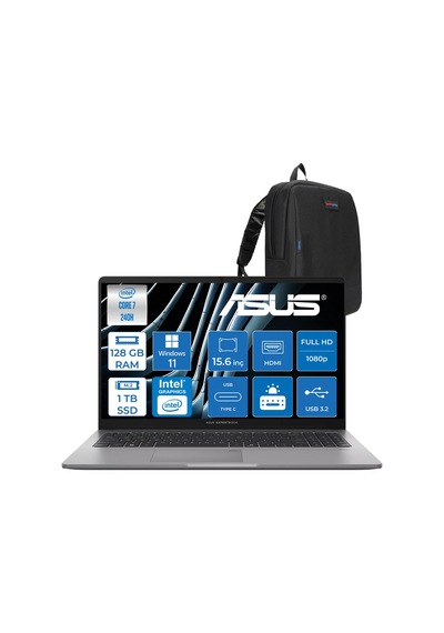 Asus ExpertBook P1 P1503CVA-ZC716512G0DP38 Core 7 240H 128 GB 1 TB SSD 15.6" W11P Dizüstü Bilgisayar + Zetta Çanta
