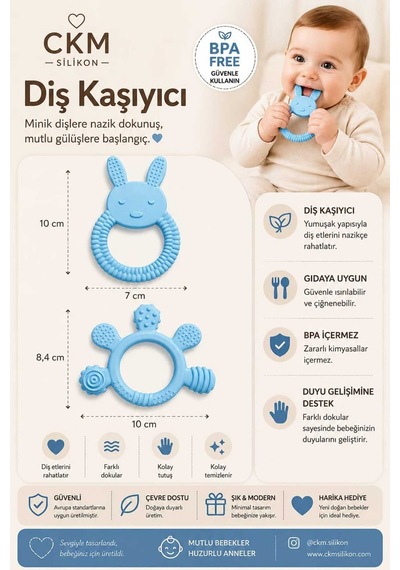 Bebek Diş Kaşıyıcı Kolay Tutuş, Güvenli Kullanım Mavi