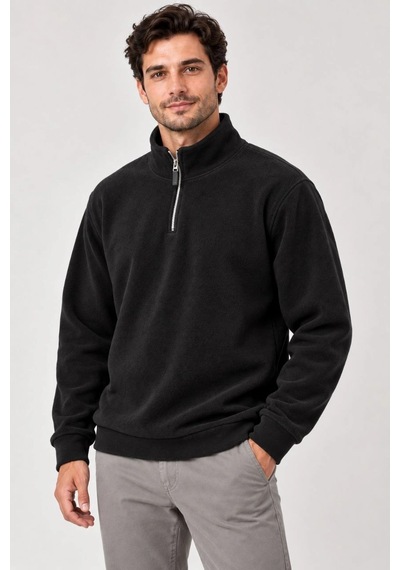 Barlashive Erkek Polar Dik Yaka Yarım Fermuarlı Uzun Kollu Regular Fit Kışlık Sweatshirt - Siyah Çok Renkli