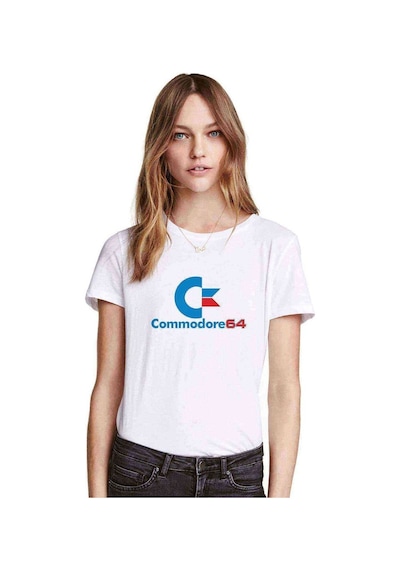 Commodore Logo Baskılı Beyaz Kadın Tshirt