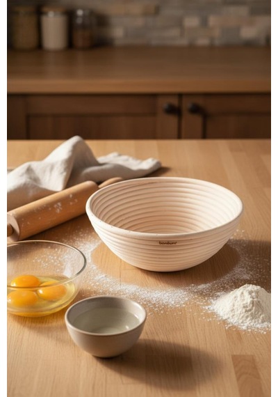 Bambum Puder - Ekmek Mayalama Sepeti Yuvarlak 22 Cm Ahşap
