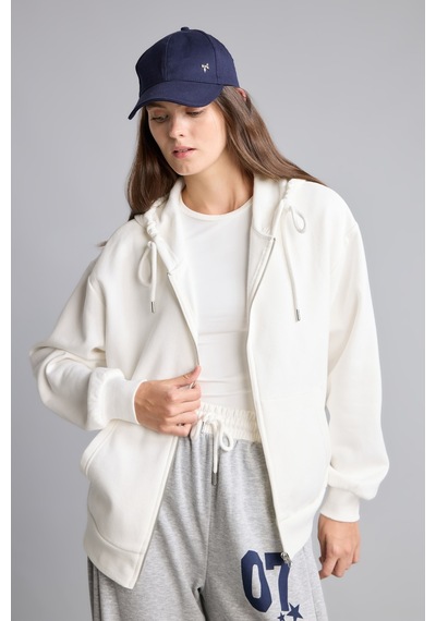 Defacto Relax Fit Kapüşonlu Cepli Basıc Fermuarlı Sweatshirt C1809ax26wner105 Ekru-er105