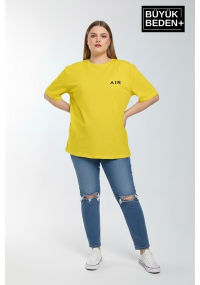 Superlife Kadın Büyük Beden Ar Baskılı 3xl-6xl Bisiklet Yaka Tshırt Spr26btsk510-1 Sarı