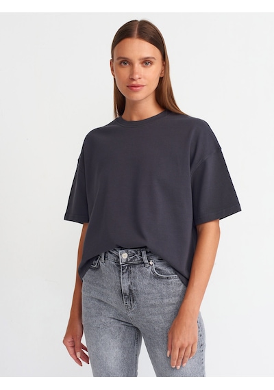 Dilvin Kısa Kollu Pamuklu T-shirt Antrasit