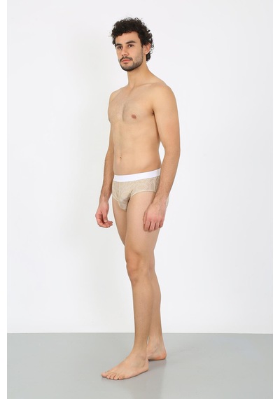 İbrahim Burak Etiler Collection Moda Çizgi Erkek Pamuk Desenli Likralı Slip Krem 40131