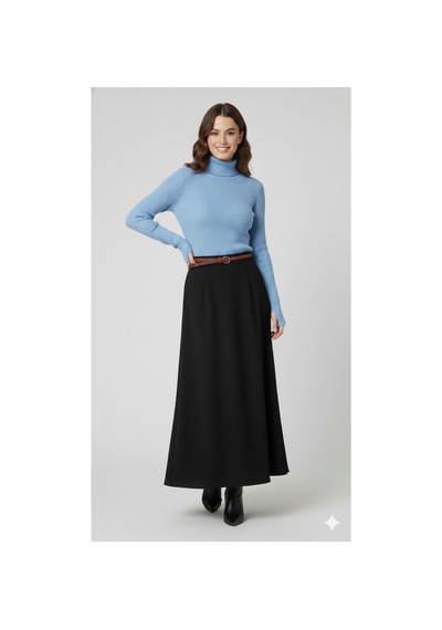 Sonbaharmoda Kadın Boğazlı Likralı Triko Badi Parmak Geçmeli Kol, Tek Beden,100% Akrilik Bebe Mavisi