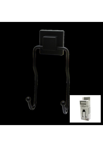 Siyah - 2li Metal Sarkık Askı Kare Güçlü Yapışkanlı 8x9x19cm 4767 Çok Renkli