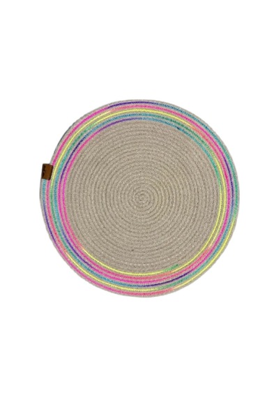 Decohandy 39cm Neon Renkli Şeritli Jüt Örme Supla Amerikan Servis Açık Gri