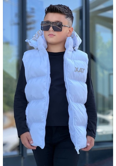 Pina Kids Erkek Çocuk Baskılı Çıkarılabilir Kapüşonlu Şişme Yelek 3017 Beyaz