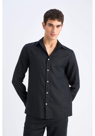 DeFacto %100 Keten Regular Fit Polo Yaka Yazlık Uzun Kollu Siyah Gömlek D9925AX25SPBK81 DeFacto %100 Keten Regular Fit Polo Yaka Yazlık Uzun Kollu Siyah Gömlek D9925AX25SPBK81
