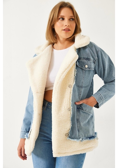 Shade Kadın Tedy Astar Detay Dört Cepli Denim Mont 2471 60261105 - Bej-mavi