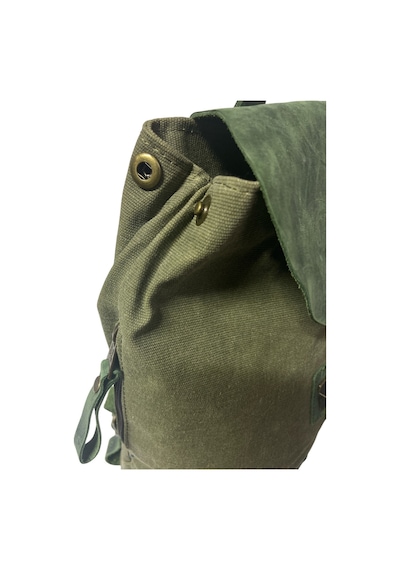 Old Cotton Cargo Vintage Kanvas Deri Su Geçirmez Design Unisex Günlük Gezi Okul Seyahat Kamp Sırt Çantası 24x40cm Haki