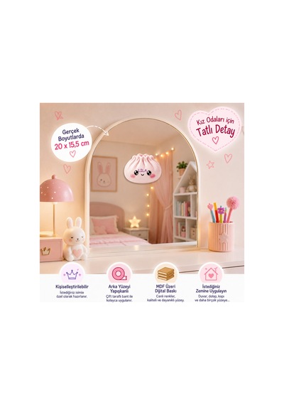 Dumpling Squishy Çin Mantısı Temalı Kişiye Özel Mdf Çocuk Odası Süsü Pembe