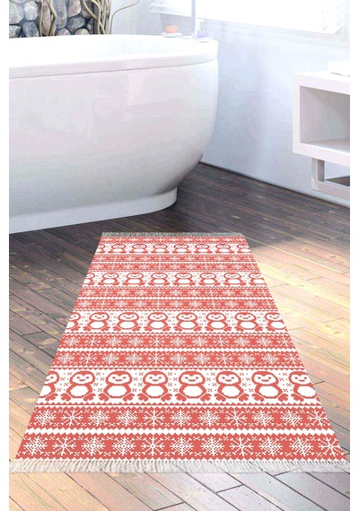 Alanur Home Kaymaz Dijital Mutfak & Salon Halı Star Pamuk Saçaklı E5184 Kırmızı