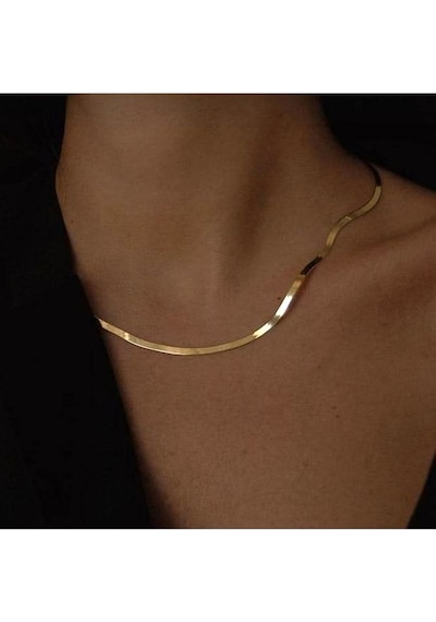 İtalyan Ezme Çelik Zincir Kolye Gold Renk Çelik Kolye Unisex Ürün Çok Renkli