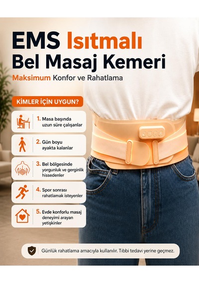 Ems Isıtmalı Bel Masaj Kemeri -7 Mod 15 Yoğunluk 3 Kademeli Isıtma Kırmızı Işık Type-c Şarjlı 2500 Mah Bej
