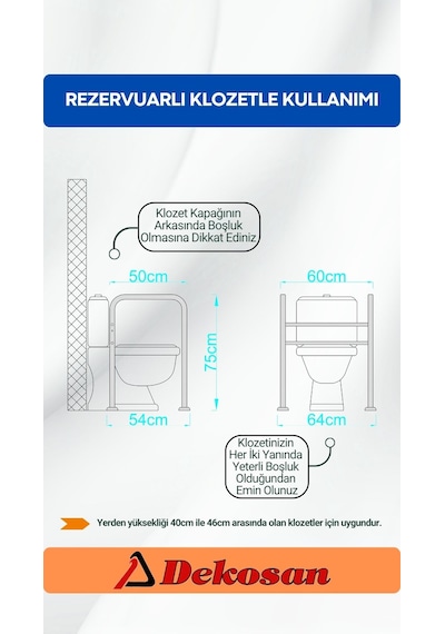 Dekosan Engelli Klozet Yanı Tutunma Barı Gri