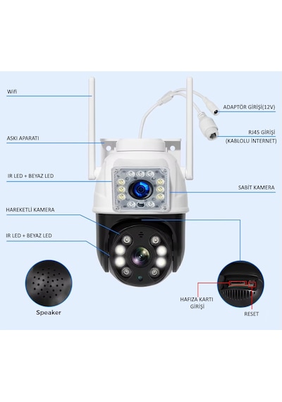 O-kam 3011 Dual Lens Wifi Akıllı Kamera , Yapay Zeka, Gece Görüş,
