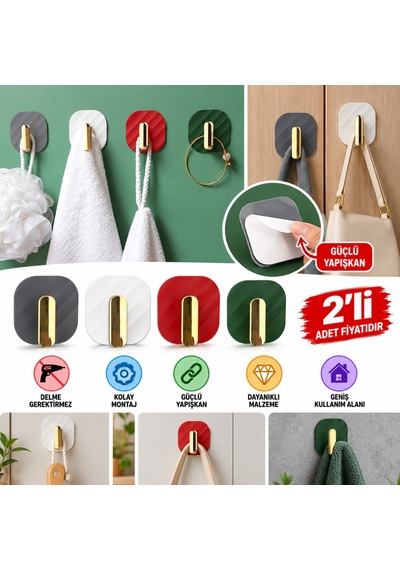 2li Yapışkanlı Retro Askılık Dolap Kapak Kulpu Gri Belirtilmemiş