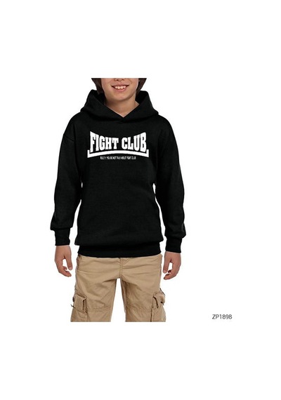 Zepplin Giyim Fight Club Rule 1 Siyah Çocuk Kapşonlu Sweatshirt