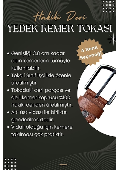 Süzer Deri Yedek Kemer Tokası Vidalı Hakiki Deri Siyah Siyah