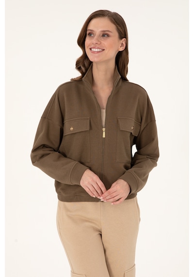 U.S. Polo Assn. Kadın Haki Fermuarlı Dik Yaka Sweatshirt 50299001-VR027 U.S. Polo Assn. Kadın Haki Fermuarlı Dik Yaka Sweatshirt 50299001-VR027