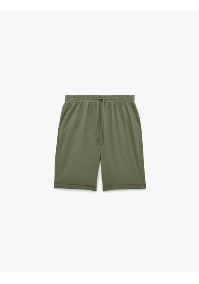 Koton Regular Fit Cepli Bermuda Viskon Keten Karışımlı Beli Bağcıklı Şort Haki 6sam40027hw