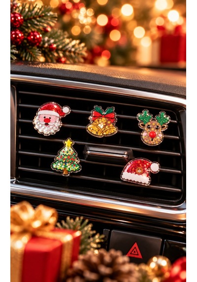 Klima Süsü Seti Yılbaşı Noel Temalı 5'li Araç Merry Christmas Noel Baba Geyik Çam Ağacı Çan Şapka Ot