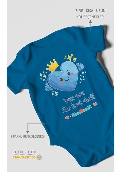 Morivokids You Are The Best Dad Kısa Kollu Bebek Body %100 Pamuk Koyu Mavi