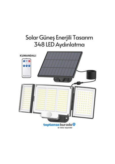 Technosmart Solar Güneş Enerjili 348 Ledli Kumandalı Hareket Sensörlü 3 Modlu Bahçe Aydınlatma Lamba