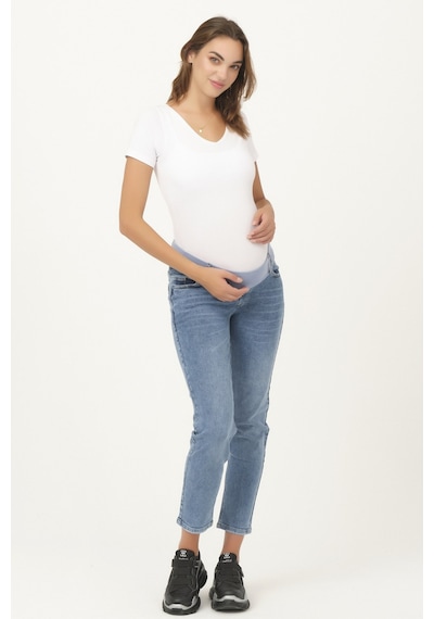Busa Hamile Alt Karın Destekli Mom Fit Kot Pantolon Mavi-mavi