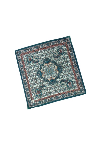 Mim Eşarp Prime Pamuk Etnik Desenli Eşarp 90x90 Cm Petrol Mavi