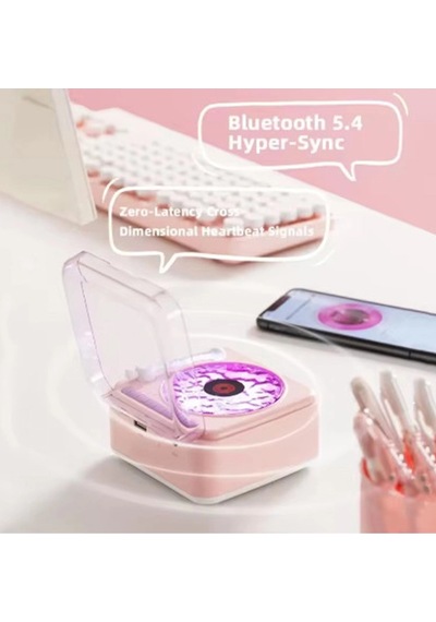 Kargo Nostalji Mini Plak Görünümlü Radyolu Bluetooth Hoparlör 3d Ses Dalgası Retro Müzik Plak Pembe Najmaddin