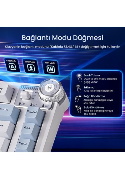 Aula Au75 3 Modlu Rgb Hot Swap Mekanik Tkl Star Vector Switch Kablosuz Makrolu Klavye Buz Mavisi