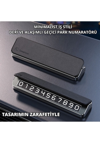 Polham Deri Ve Metal Araç İçi Geçici Park Telefon Numaratörü, Gizlenebilir Numaratör, Manyetik Numaralı 1 Adet