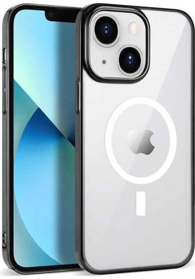 Apple Uyumlu iPhone 14 Plus Kılıf Zore Wireless Şarj Özellikli Pixel M-safe Kapak Siyah