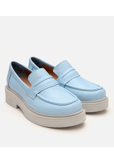 Hotiç Kadın Deri Mavi Kalın Tabanlı Klasik Loafer