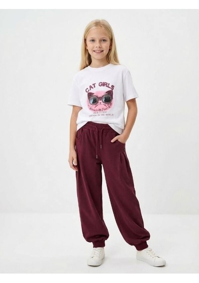 Zekids Kız Çocuk Şalvar Kesim Eşofman Altı-17185 Bordo