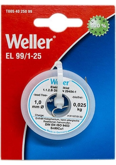 Weller El99/1-25 Kurşunsuz Lehim Teli Sn99cu1, 1mm, 25gr T0054025099