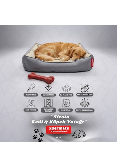 Xpermate Kedi Yatağı ve Köpek Yatağı 80 x 100 x 28 CM Fermuarlı Evcil Hayvan Yatağı Yuvi Siesta