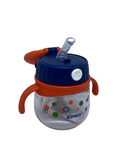 Lexroo Rovco 240ml Pipetli Hayvan Kapaklı Akıllı Pipet Toplu Tritan Su Matarası Turuncu Panda