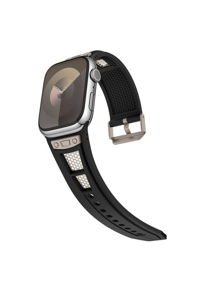 Apple Uyumlu Watch 44mm Crcr Krd-117 Hava Alabilen Delikli Metal Süslemeli Desenli Silikon Kordon-titanyum-
