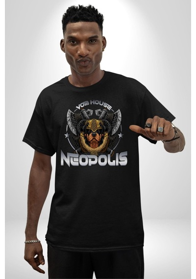 Neopolis Rottweiler Viking Pamuklu Bisiklet Yaka Unisex Oversize Boyfriend Dijital Baskılı Siyah T-shirt Siyah