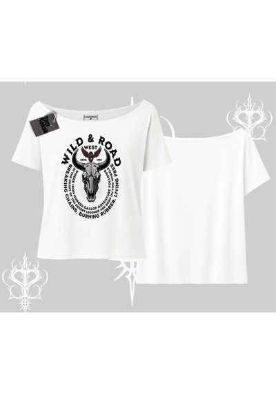Startmore Startmore Kayık Yaka Tshirt Wild & Road Western Skull Biker Street Culture Beyaz