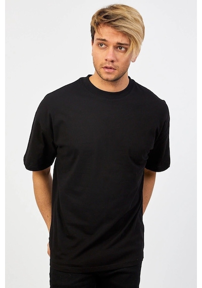 Startmore Beyaz Oversize Düz T-shirt Siyah