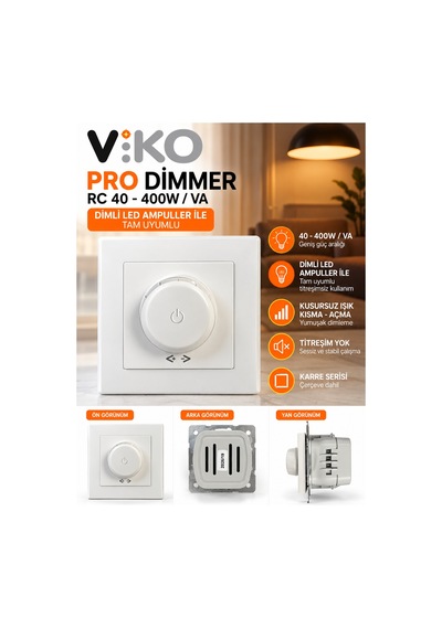 Led Ampule Uyumlu Pro Dimmer Titreme Yapmaz Beyaz Çerçeve Dahil Viko