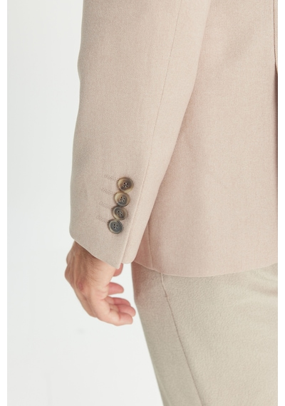 AC&Co / Altınyıldız Classics Erkek Bej Slim Fit Dar Kesim Mono Yaka Kapak Cepli Blazer Ceket Bej
