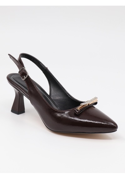 Nesilshoes Nesil Shoes Elva 761 Khv Krşk Rgn Topuklu Kadın Ayakkabı Kahve Kırışık Rugan