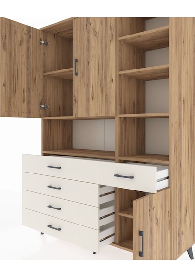 Hyperion Dolap 8 Raflı 5 Çekmeceli 3 Kapaklı 132x44x195 Çam-ç... Çam