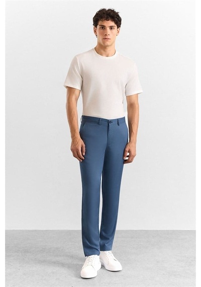 Süvari Saks Mavi Slim Düz Düz Normal Bel Casual Pantolon Spn2020500007-m05